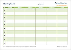 SchulButler-Vorlage: Stundenplan in Farbe