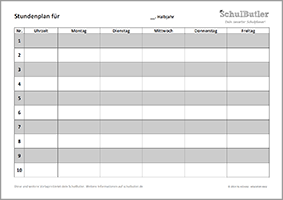 SchulButler-Vorlage: Stundenplan schwarz-weiß